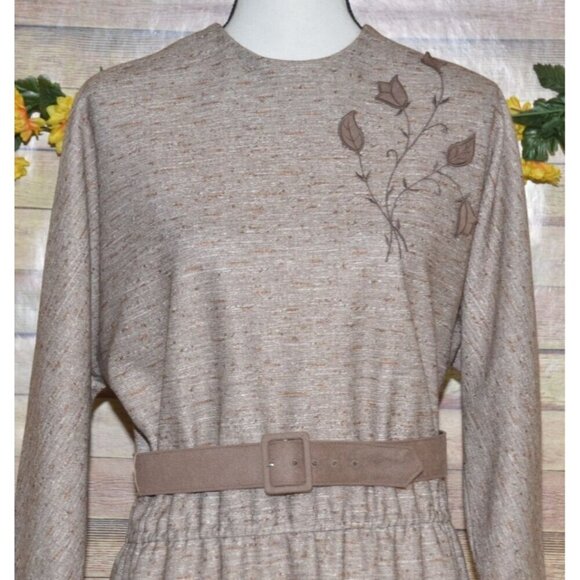 Vintage Herman Marcus Sheath Maxi Dress Size 16 3/4 Sleeve Embroidered Floral - Picture 2 of 9